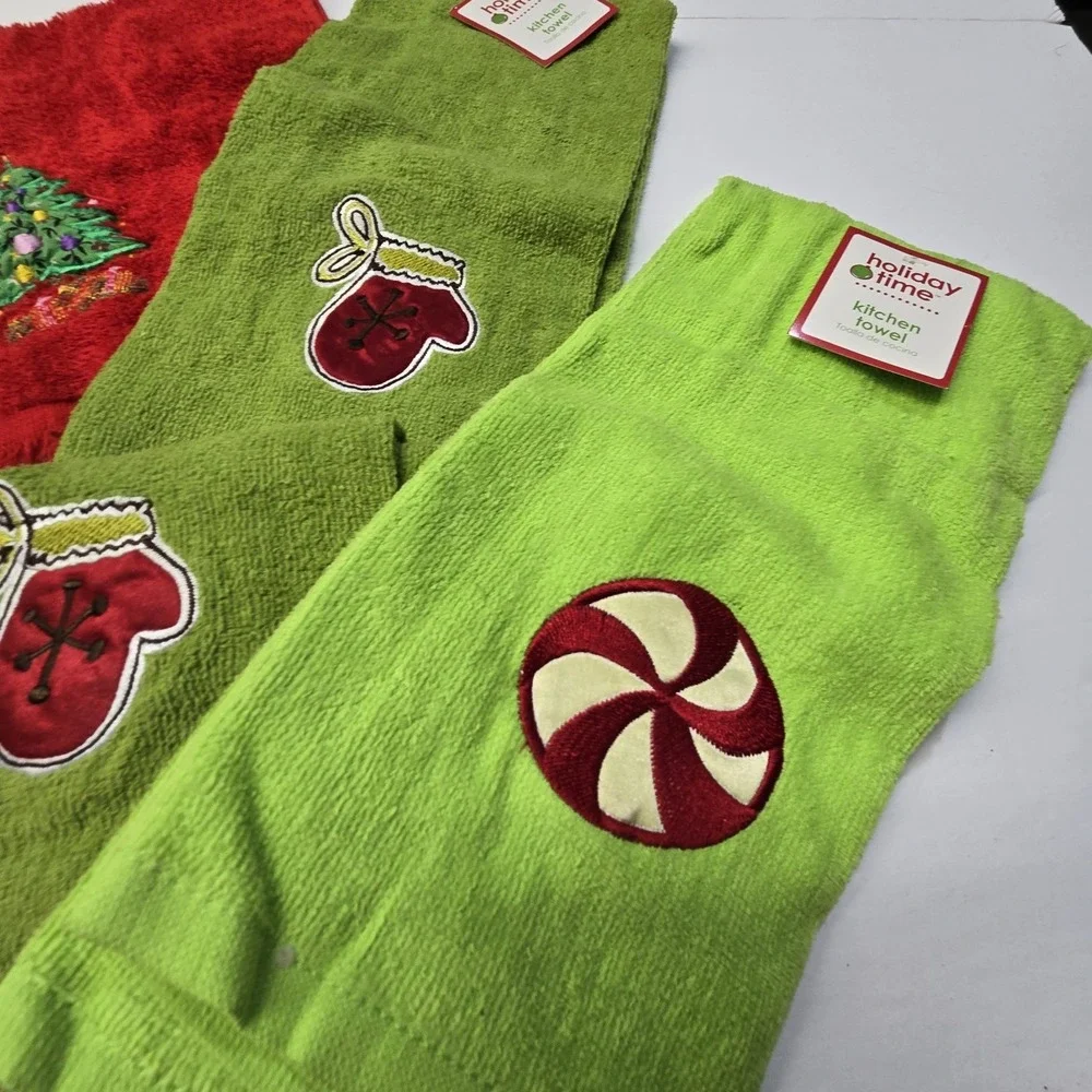 Vintage 90s Y2K Set Of 6‎ Holiday Hand Towels Mittens Candy Ho Ho Ho Christmas